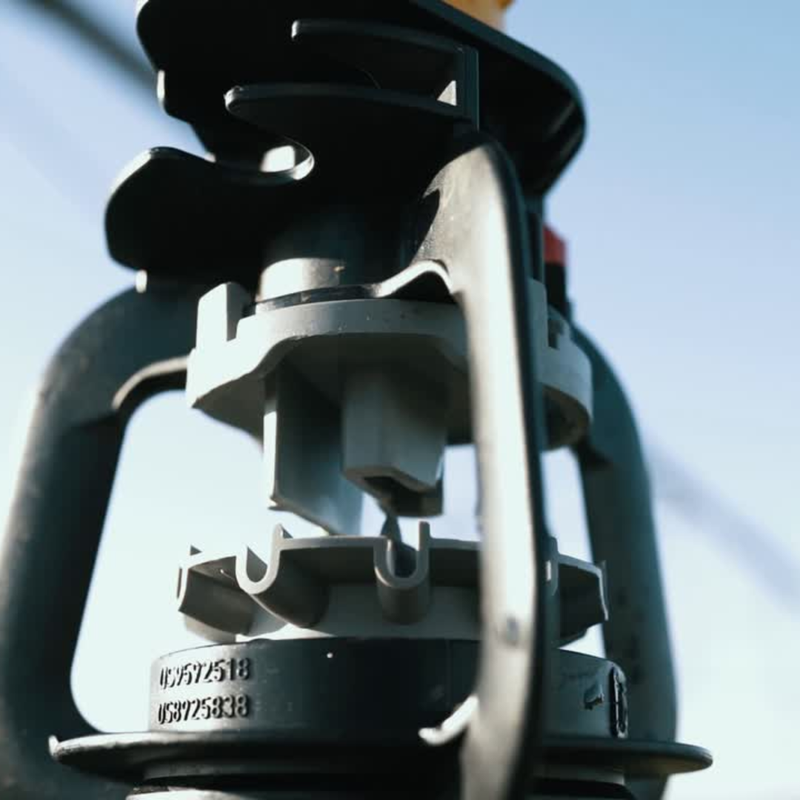 KPT PC-180° sprinkler mounted near pivot tower wheel track area