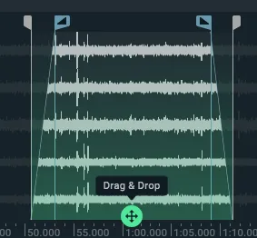 波形の下に表示されたDrag and Dropのつまみと選択範囲を示すマーカー