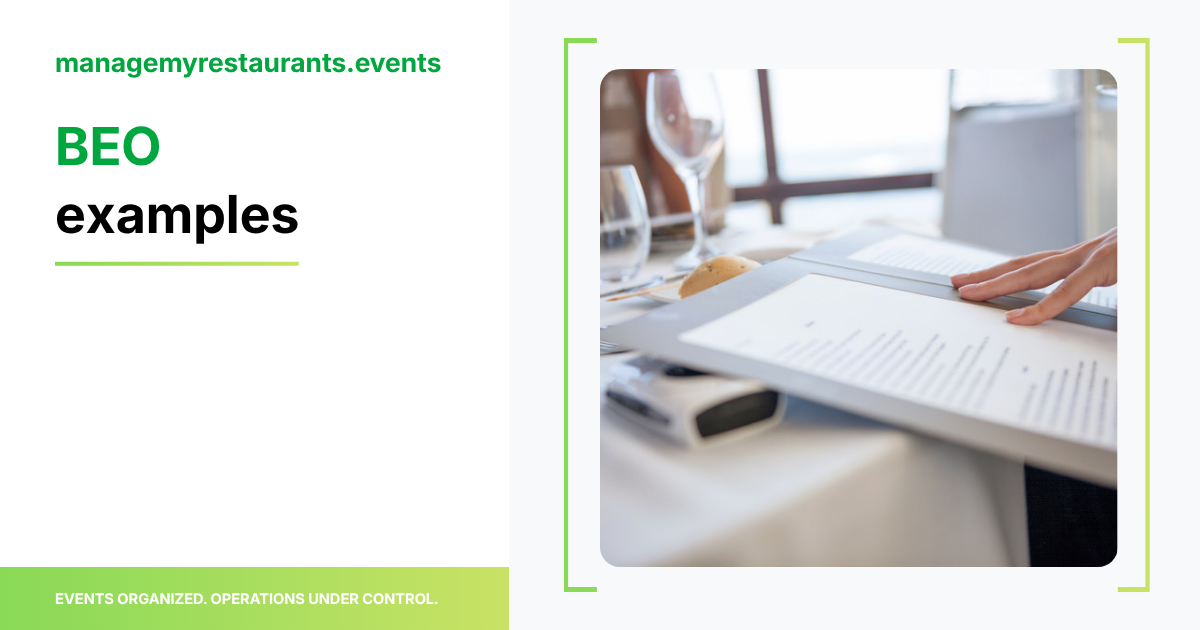 BEO examples: banquet, wedding, corporate