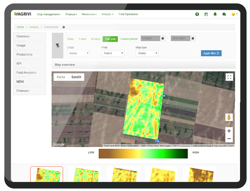 AGRIVI app showing farm insights 