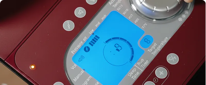 Close-up of a digital control panel on a Game Ready unit.