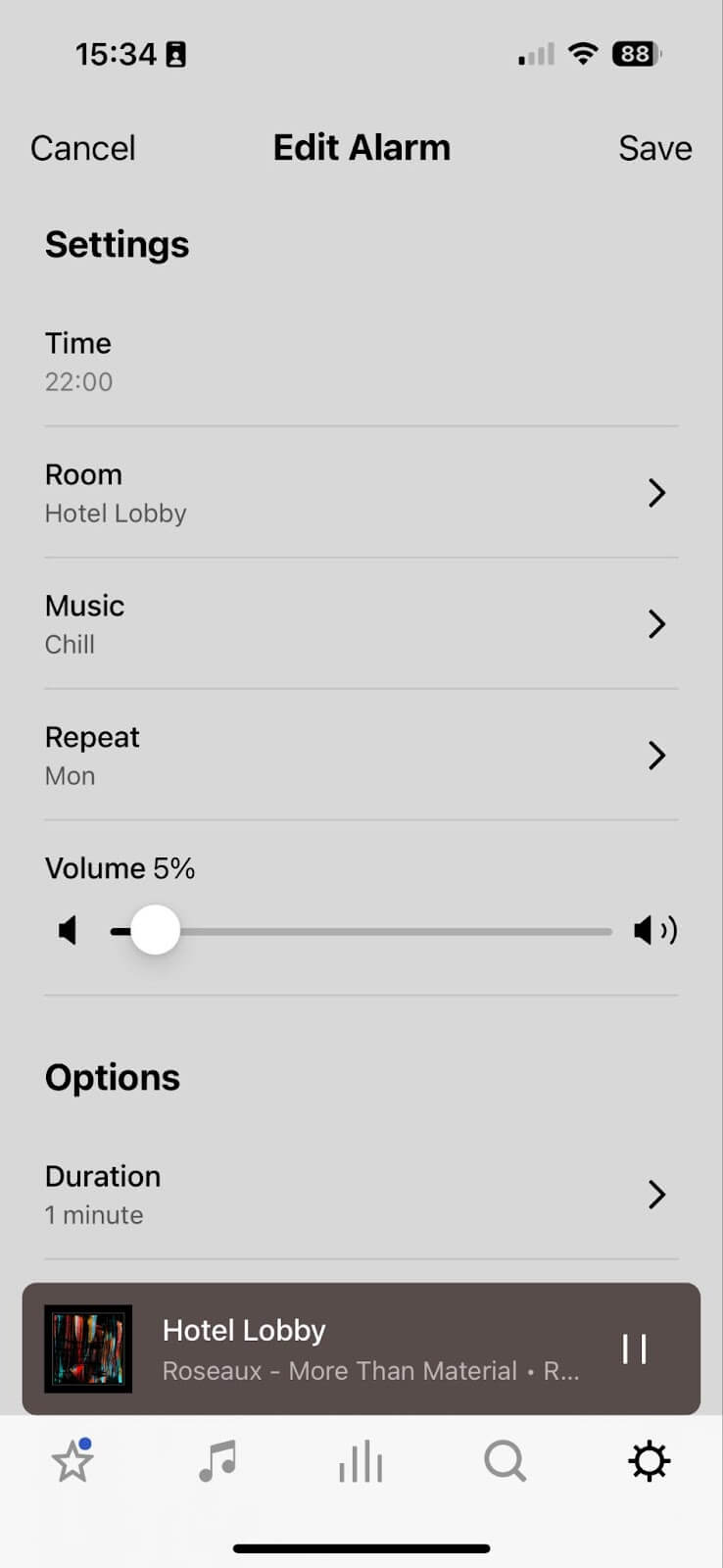 How to schedule music on Sonos using the alarm feature | Create alarm with duration of 1 minute