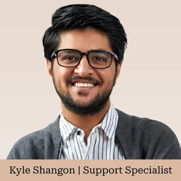 Corporate headshot example, real photo enhanced by AI
