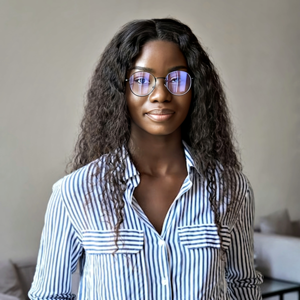 Lawyer headshot example: Young professional woman, real photo enhanced by AI