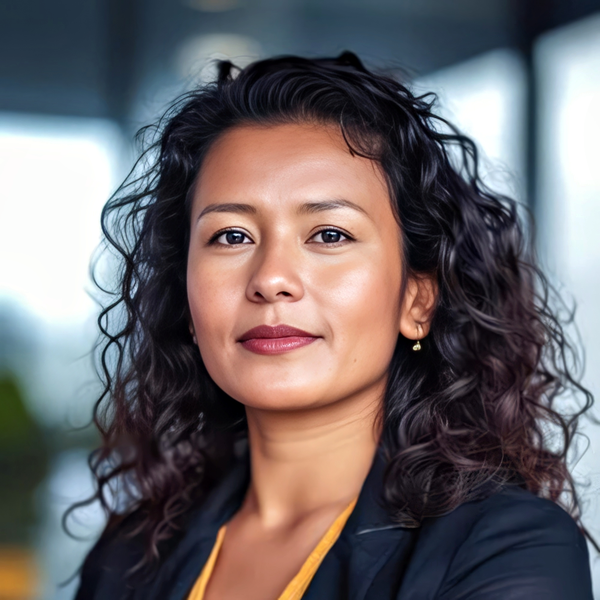 Lawyer headshot example: Latin hispanic woman, real photo enhanced by AI