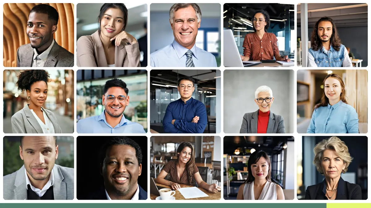 Balanced grid of professional LinkedIn headshots showing consistent style across a diverse team