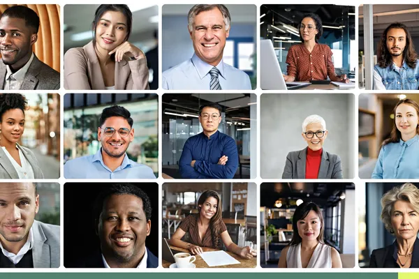 Balanced grid of professional LinkedIn headshots showing consistent style across a diverse team