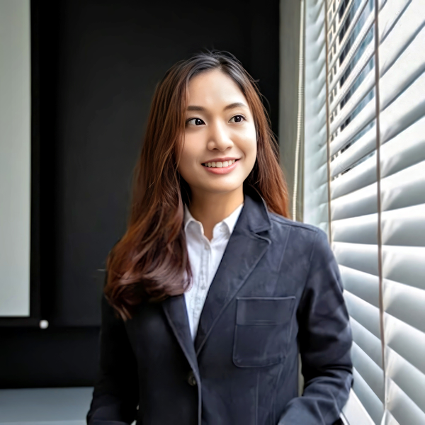 Lawyer headshot example: Asian woman, real photo enhanced by AI