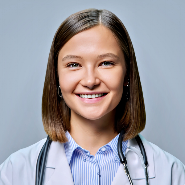Medical headshot example: Medical professional business attire no coat, real photo enhanced by AI