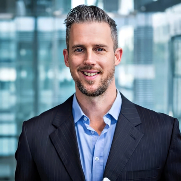 Lawyer headshot example: Young professional man, real photo enhanced by AI