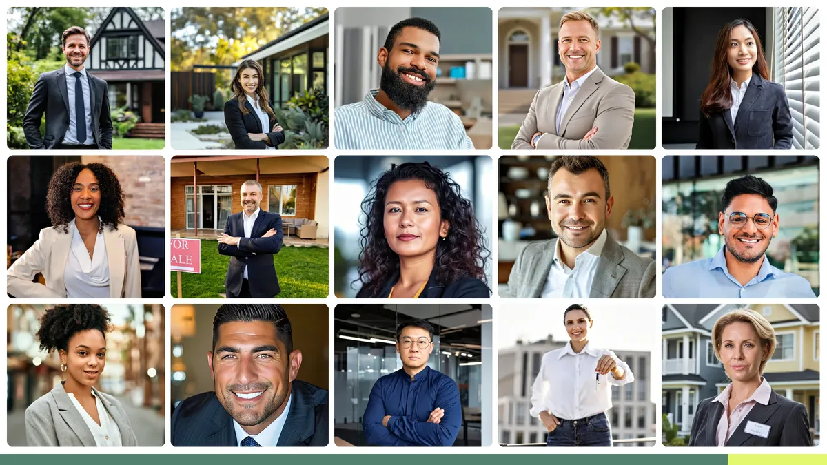 Balanced grid of professional real estate agent headshots showing consistent presentation across a diverse brokerage team