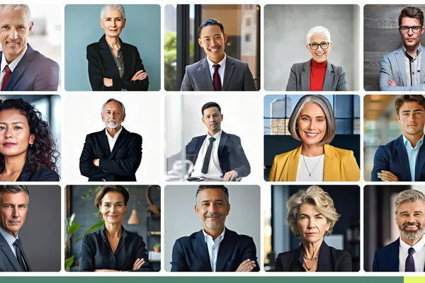 Balanced grid of professional executive headshots showing consistent leadership presentation across a diverse C-suite