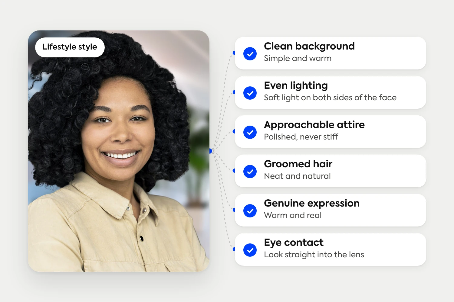 A nonprofit headshot connected to the six things that make it work: clean background, even lighting, approachable attire, groomed hair, a genuine expression and eye contact
