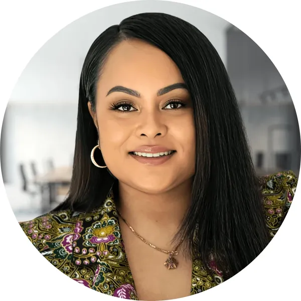Lawyer headshot example: placement mockup, real photo enhanced by AI