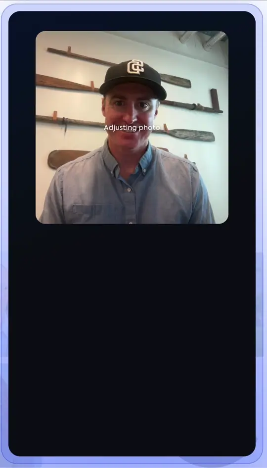 Animated clip of Studio 2 evaluating a captured photo's lighting: the shutter fires and the scorecard returns a fail state with the reason shown on screen, prompting a retake.