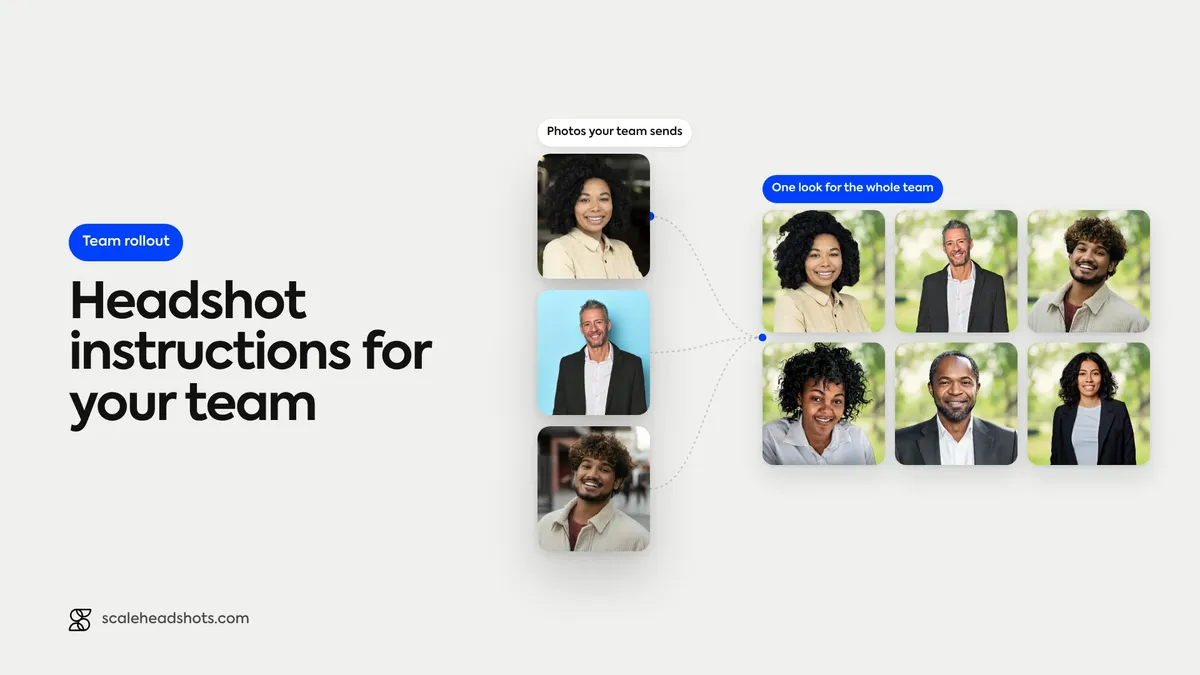 Three photos employees sent in, turned into one consistent set of six team headshots