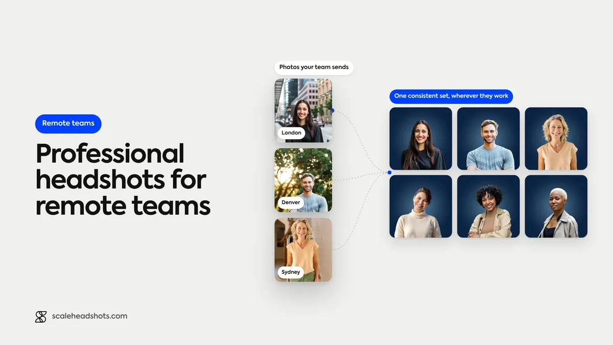 Employee photos from London, Denver and Sydney flowing into one consistent set of navy team headshots