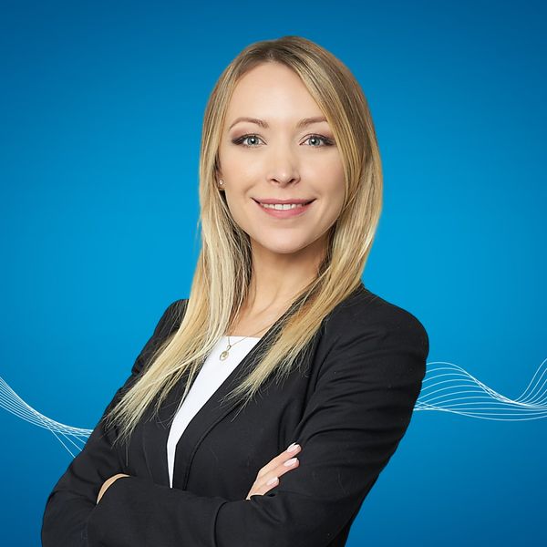 Corporate headshot example, real photo enhanced by AI