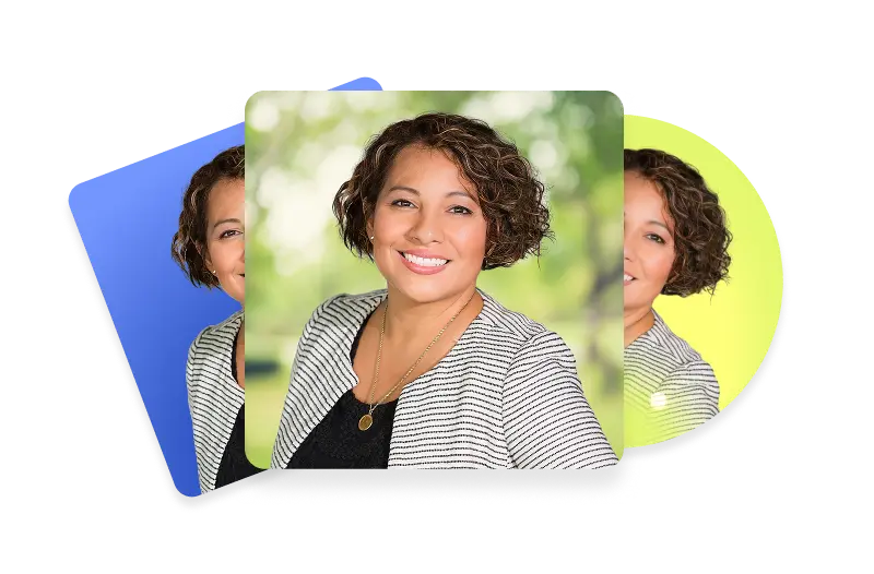 One employee photo processed into multiple headshot style outputs