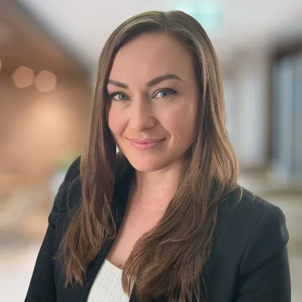 Medical headshot example: placement mockup, real photo enhanced by AI