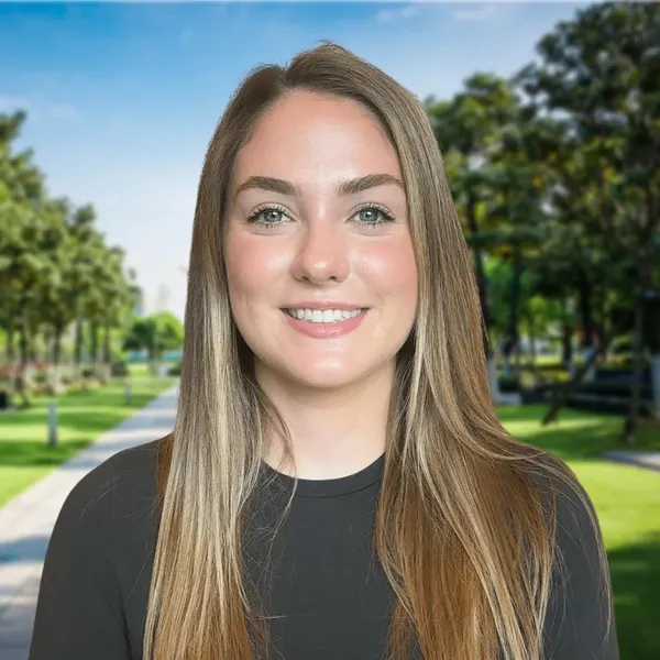Corporate headshot example, real photo enhanced by AI