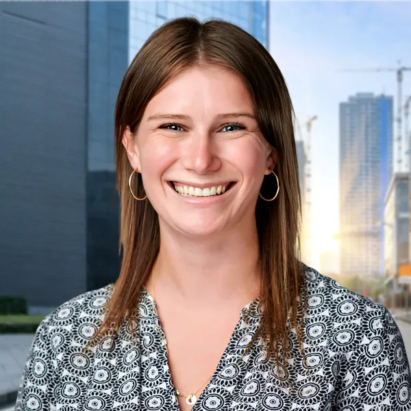 Corporate headshot example, real photo enhanced by AI
