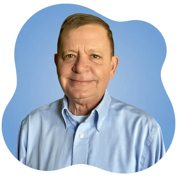 Creative headshot example: placement mockup, real photo enhanced by AI