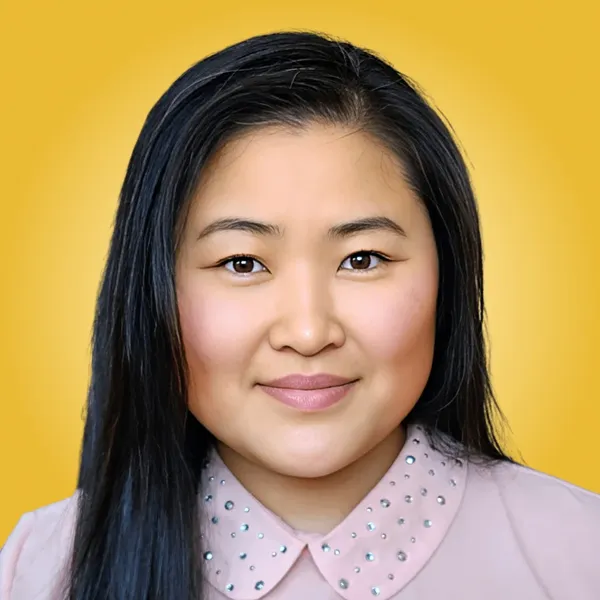 Corporate headshot example, real photo enhanced by AI