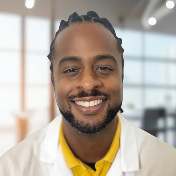 Real estate headshot example: placement mockup, real photo enhanced by AI