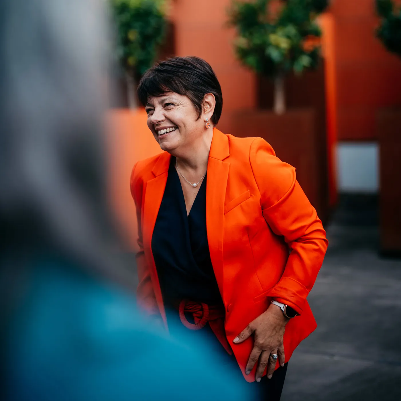 Carole Quinton in front of the Cointreau distillery