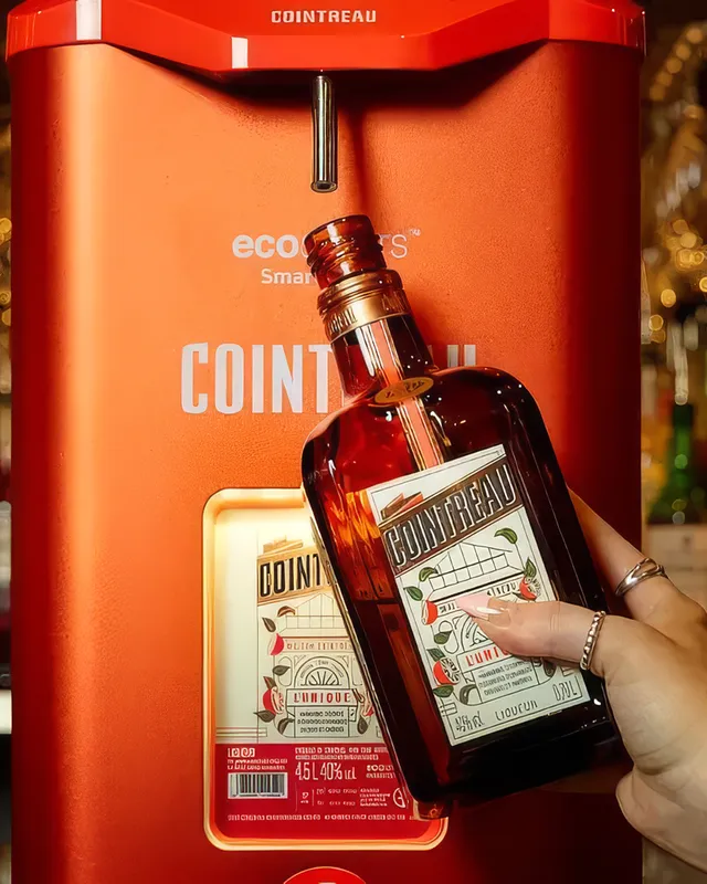 A Cointreau bottle being refilled with a ecoSPIRITS system