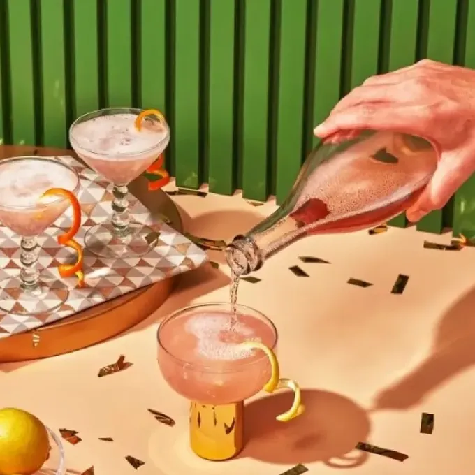 Sparkling Rosé wine poured into a glass