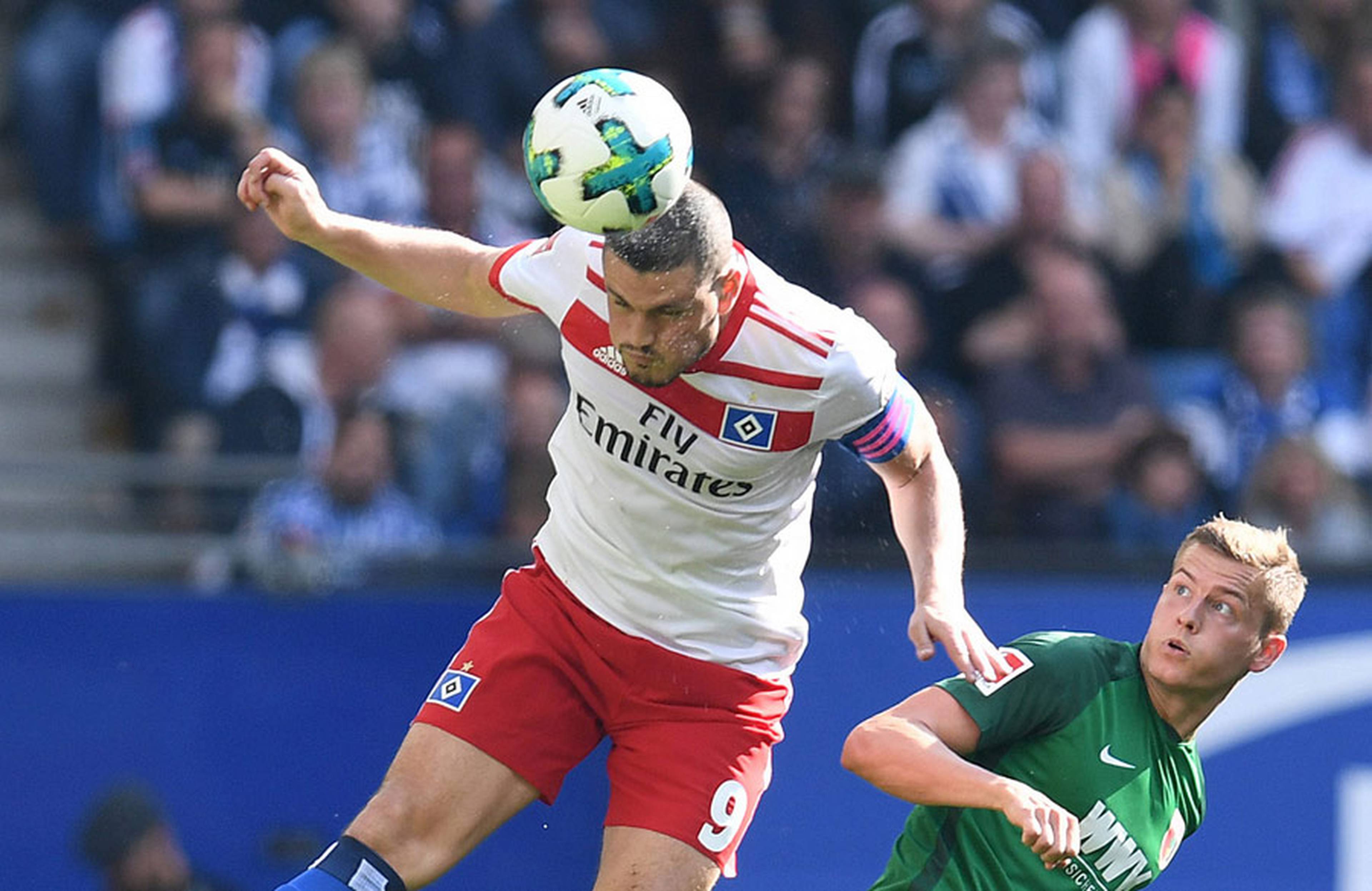 Body language: Kyriakos Papadopoulos threw himself into every tackle against Augsburg. 