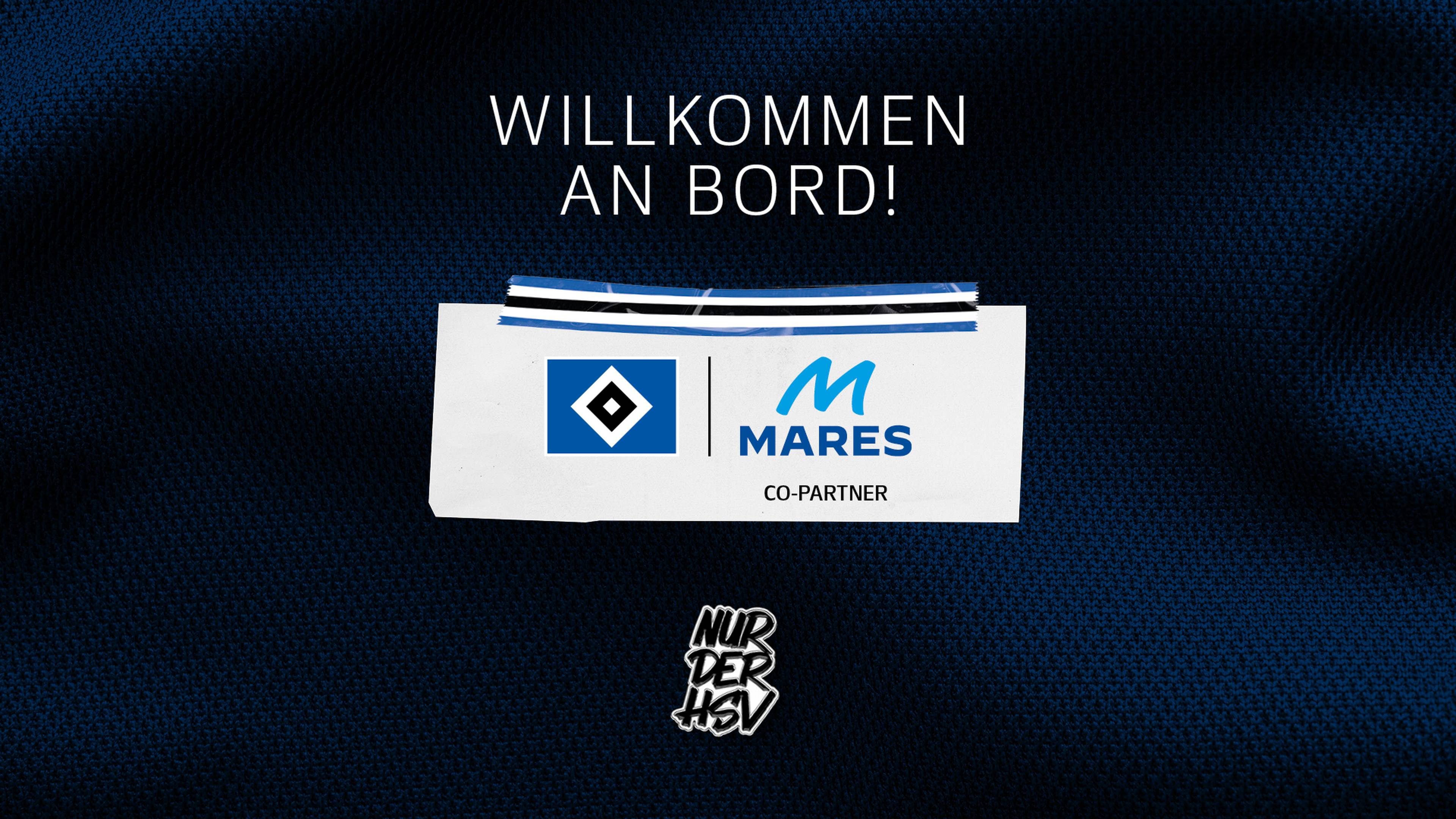 Eine Grafik mit den Logos vom Hamburger SV und MARES Shipping.