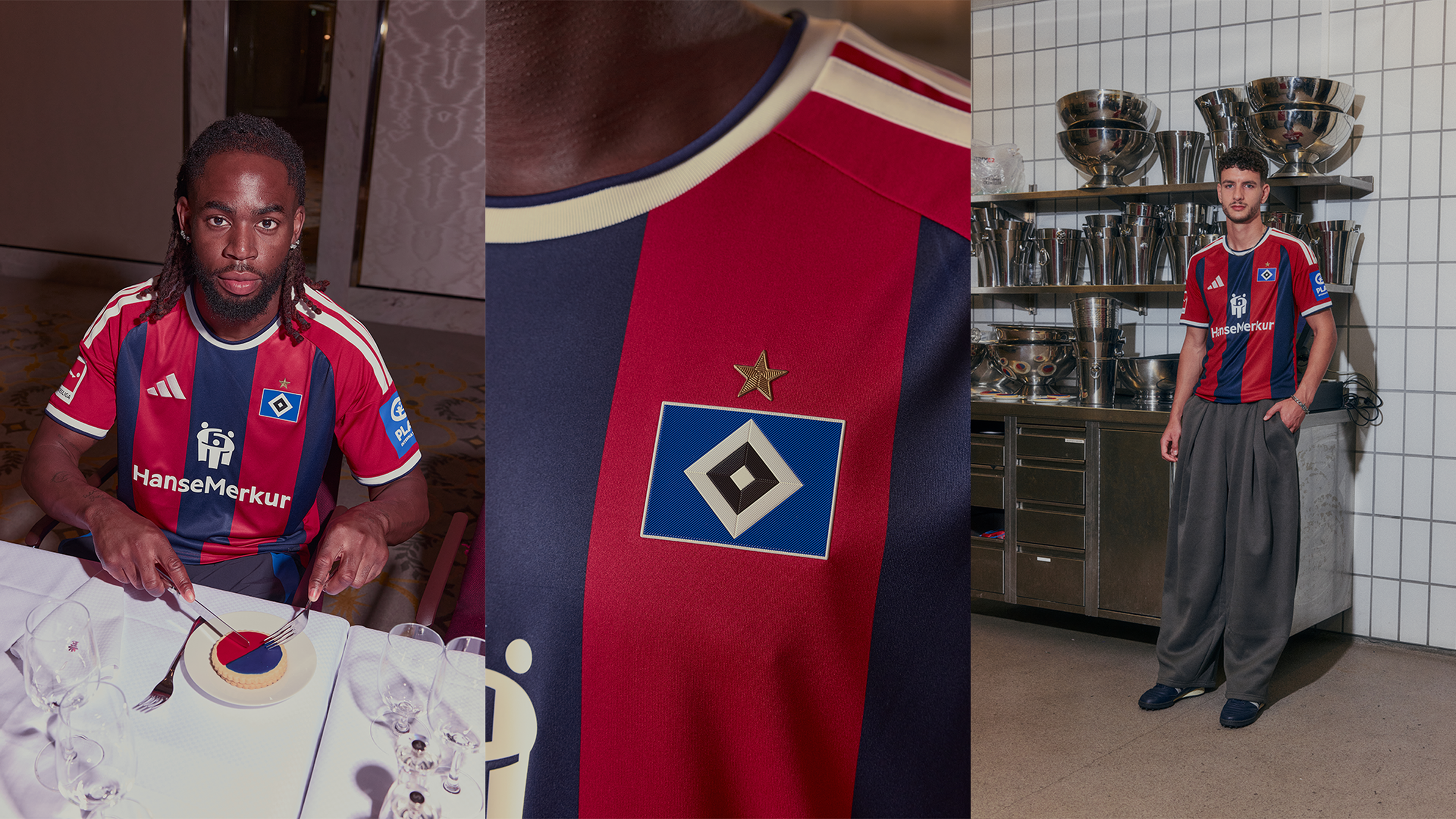 HSV-Spieler posieren in neuem Ausweichtrikot.