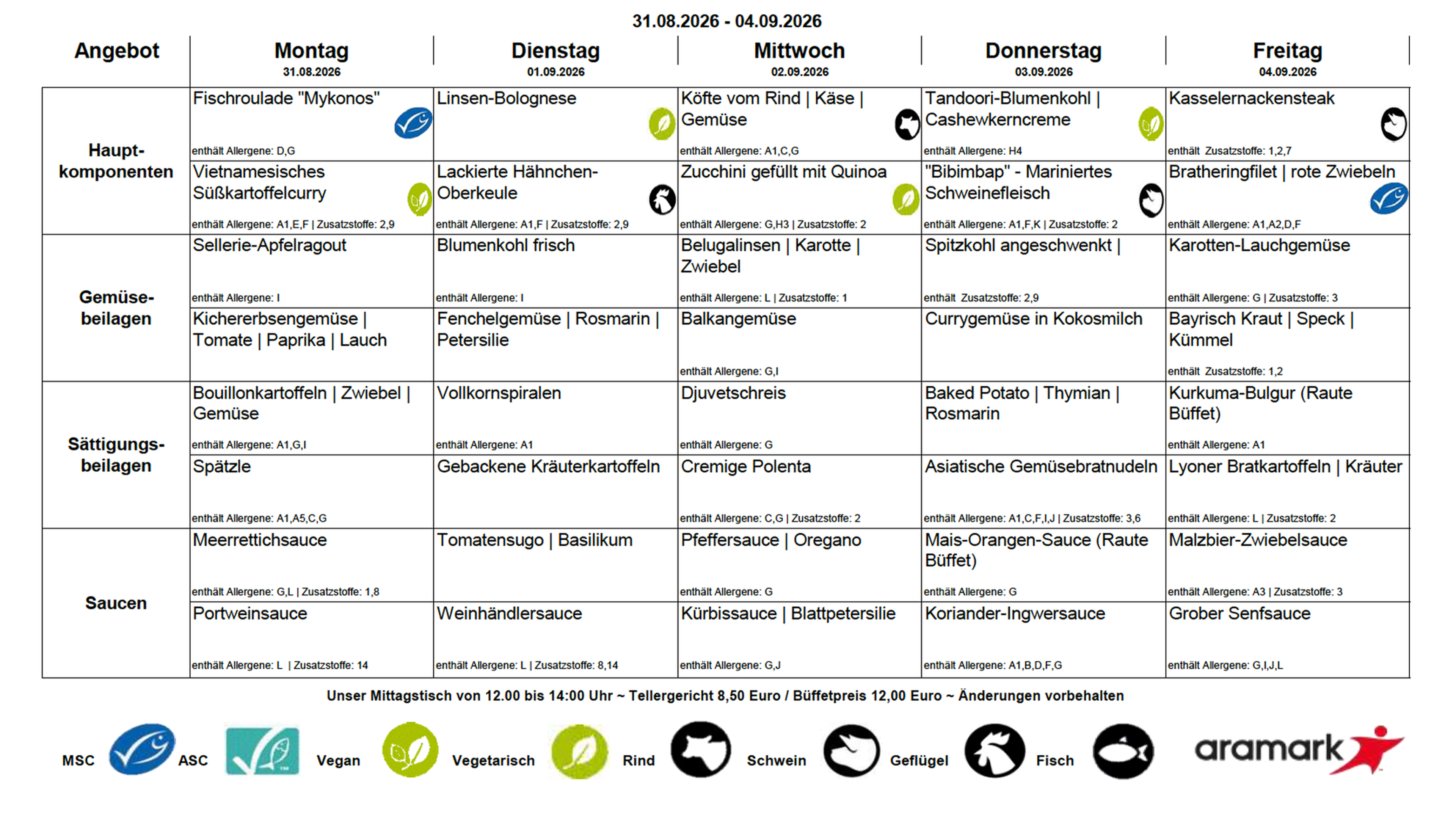 Menüplan des HSV-Restaurants Raute.