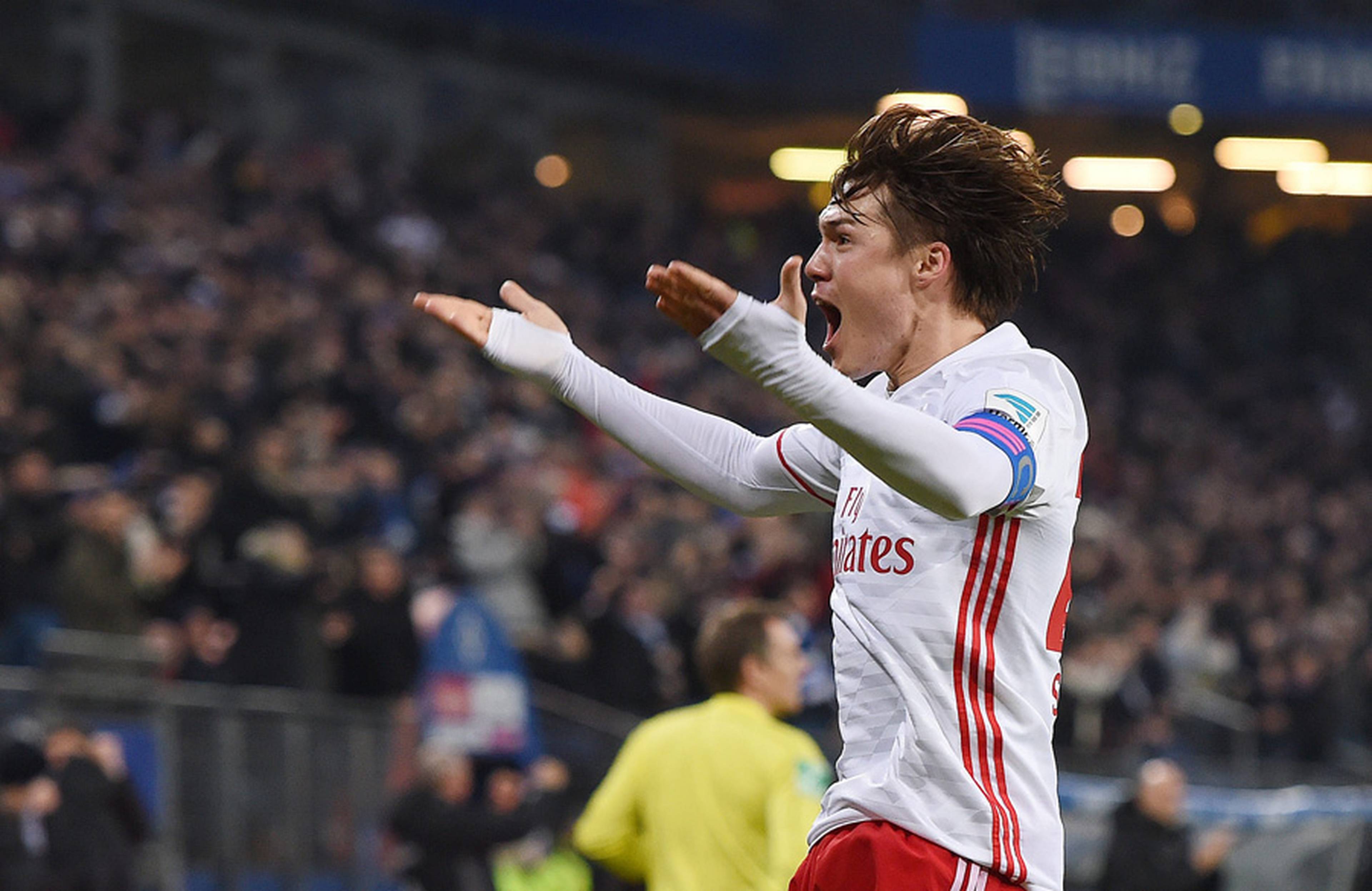 Gotoku Sakai celebrating a goal in the recent 2-2 home draw against SC Freiburg.