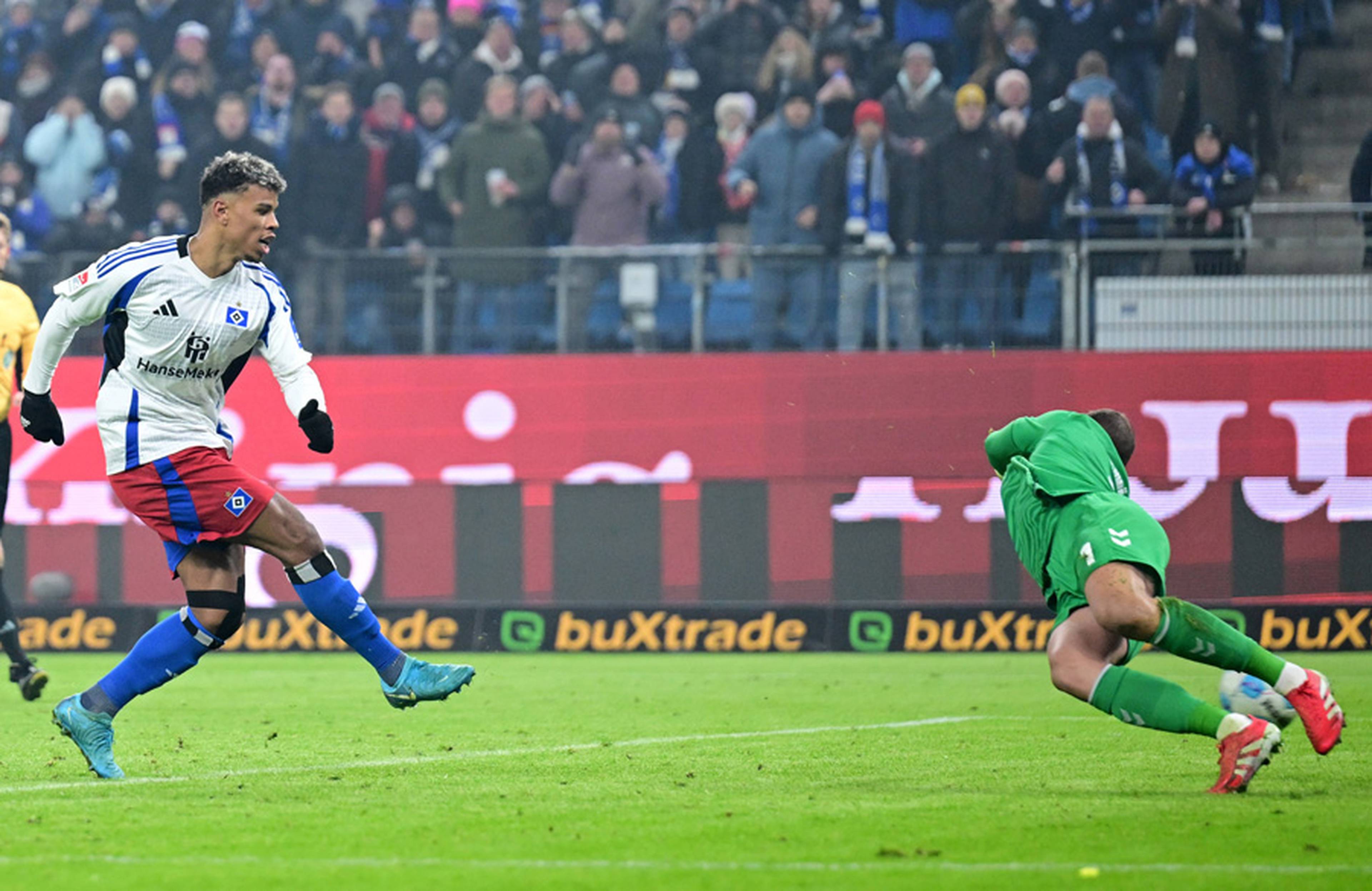 Winning it on the rebound: Königsdörffer scored his eighth goal of the season and his third against the Billy Goats.