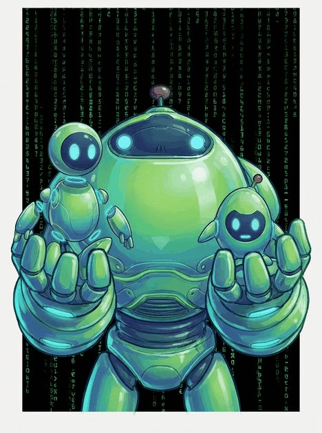 Robots on black background