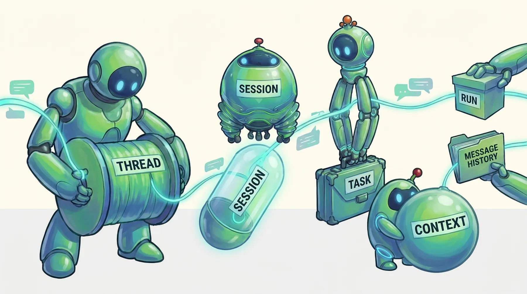 Multiple agent framework containers trying to preserve the same conversation thread identity across incompatible session models.