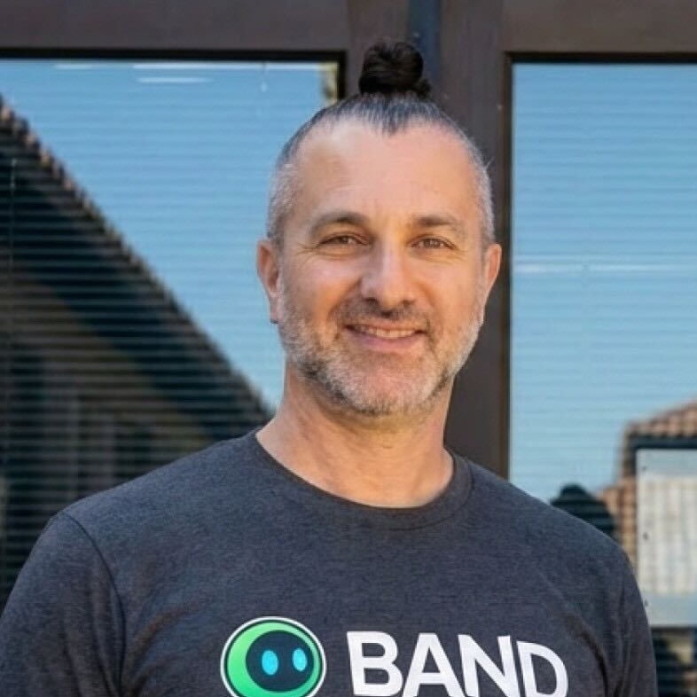 Arick Goomanovsky, Co-Founder & CEO, in BAND t-shirt