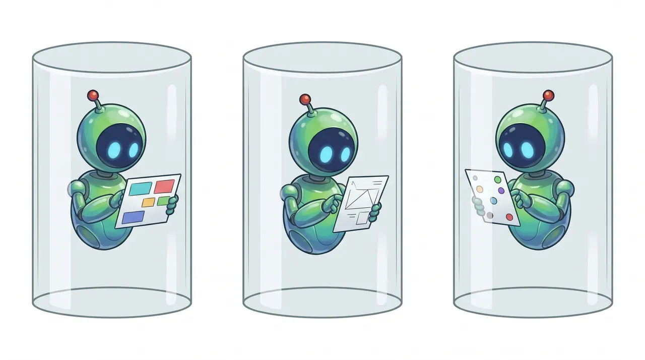 Three Band coding-agent robots isolated in separate silos with different work artifacts