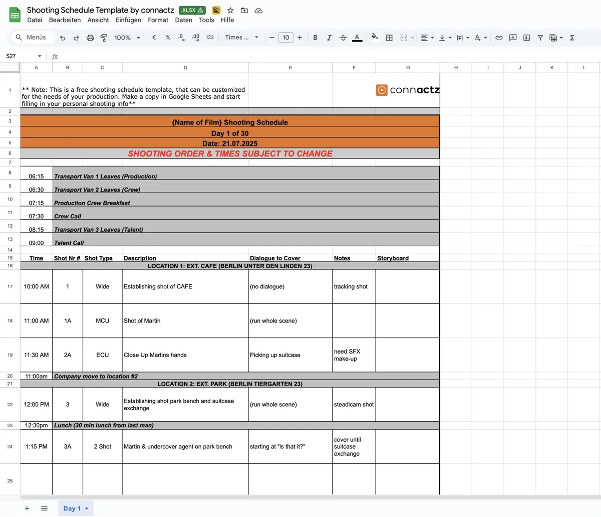 Free Shooting Schedule Template — Google Sheets, Docs & PDF (2026)