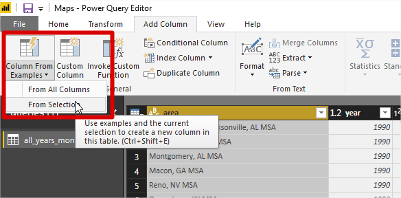 Power Bi From Selection