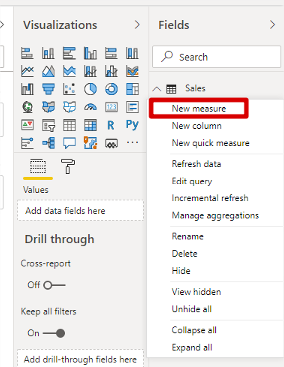Power BI New Measure Right Click