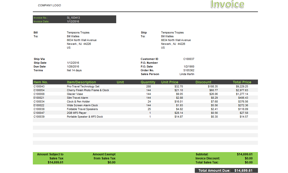 Sample Sales Invoice