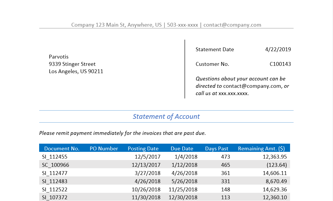 Statement of Account in Word