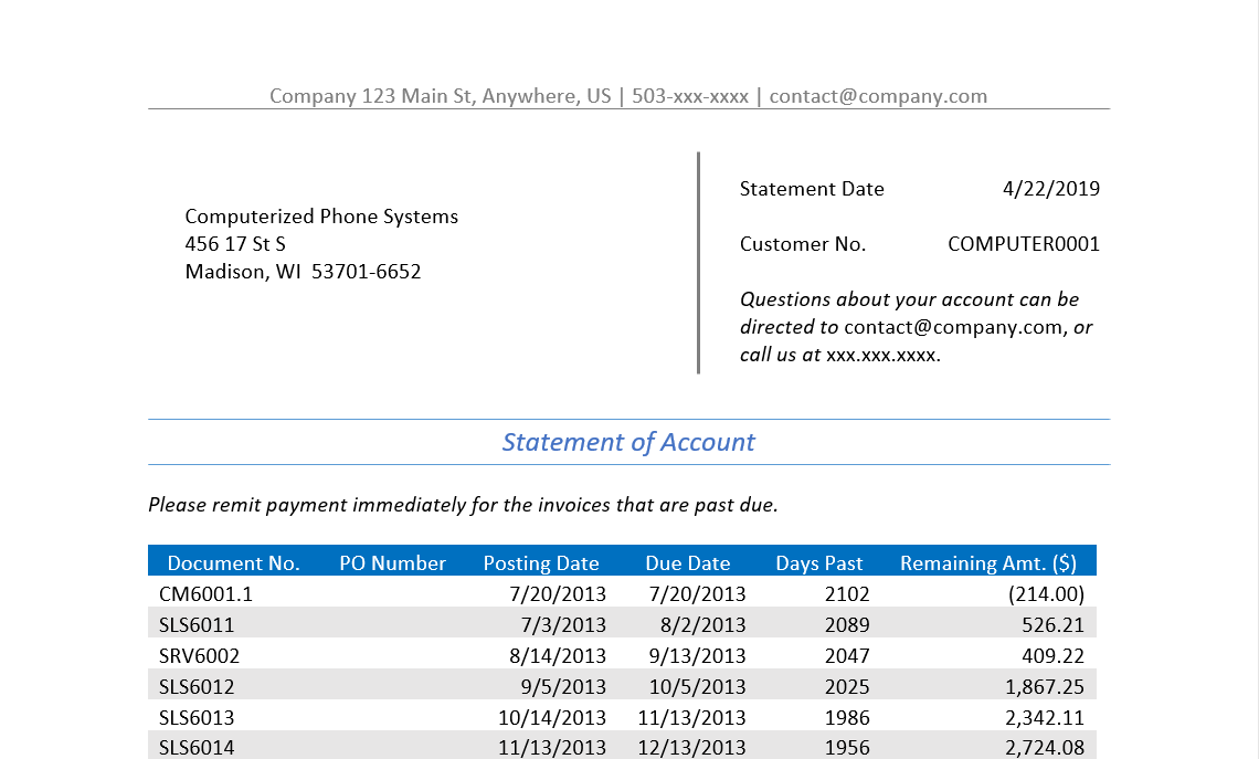 Statement of Account in Word