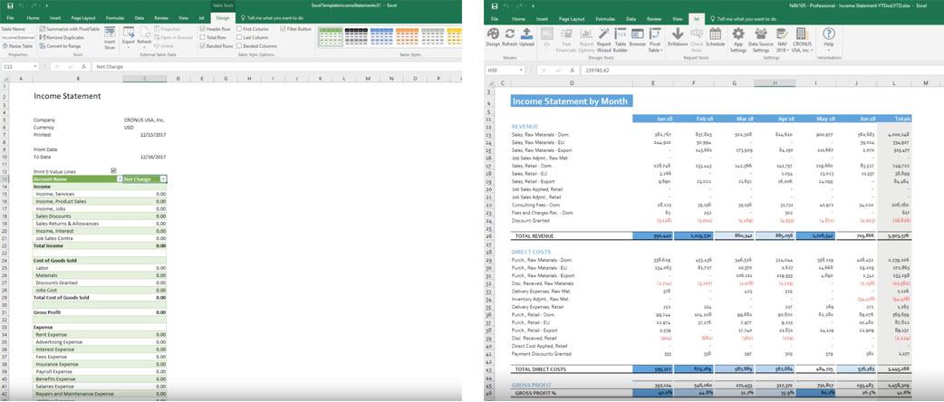 NAV 2018 Excel Reports versus Jet Reports