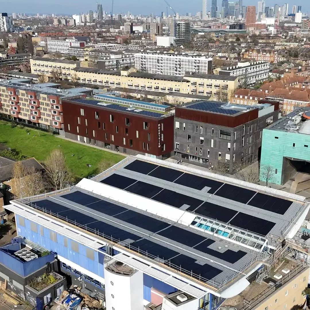 Peckham Pulse solar panels on roof of leisure centre building